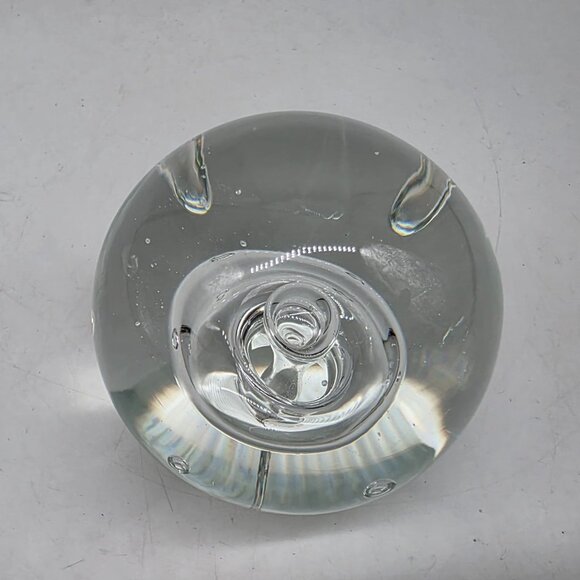 Hand Blown Clear Glass Paperweight With Abstract Design Controlled Bubbles 3" - Picture 5 of 12